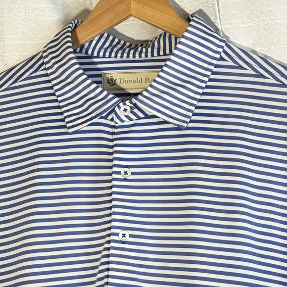 Donald Ross Sport Shirt Mens XXL Blue White Striped Short Sleeve Golf Polo - Picture 7 of 8